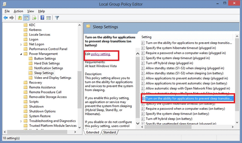 Windows 8 Group Policy Editor Sleep Settings
